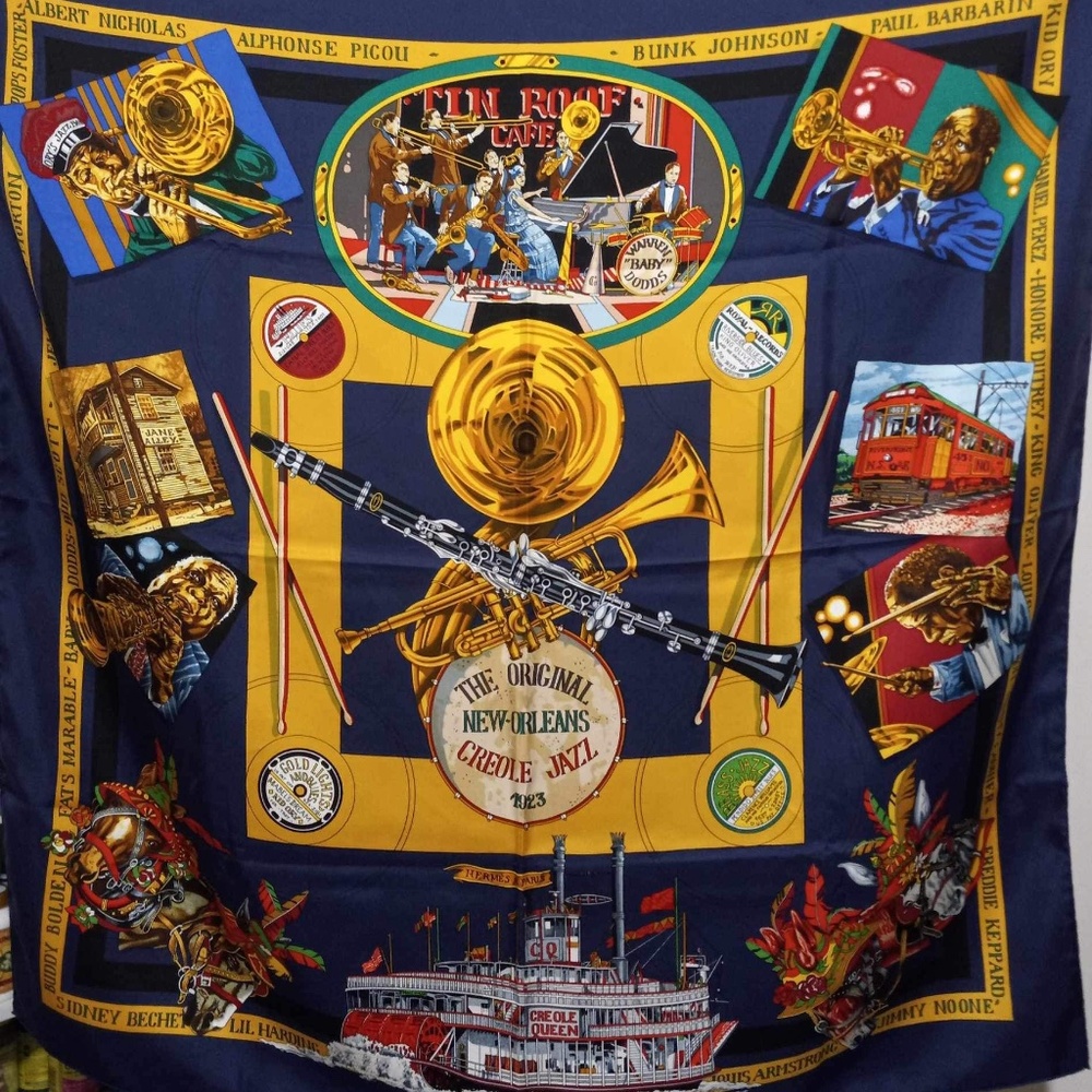 HERMES Vintage Authentic Silk Scarf “The New Orleans” with Box